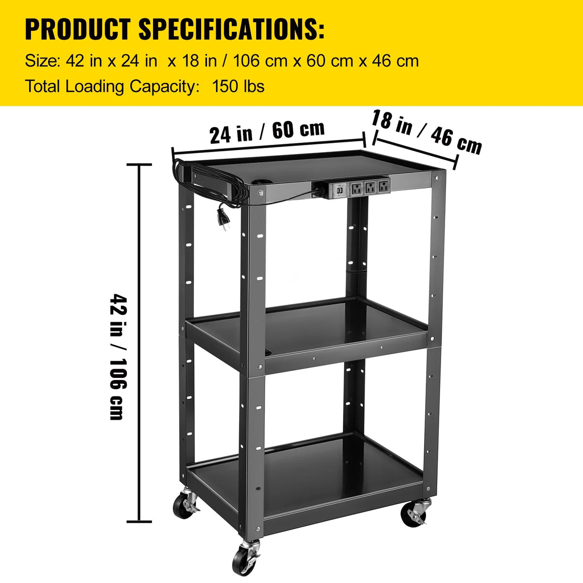 Steel AV Cart Media Cart with Cord Management Height Adjustable Z76878
