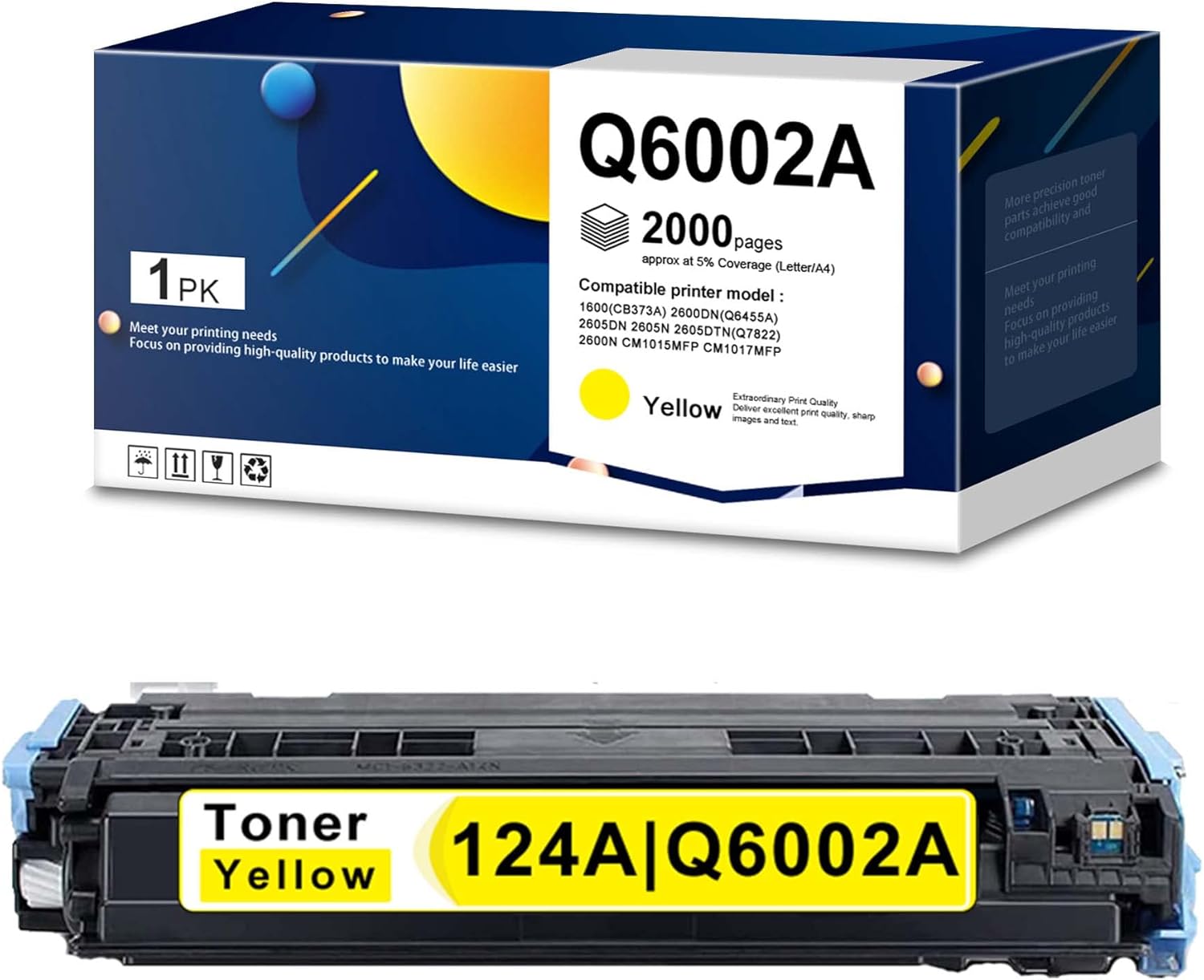 Yellow Toner Cartridge Compatible for HP 1600 2600dn 2605dn 2605n 2605dtn 2600n CM1015mfp CM1017mfp - 1 Pack O331046