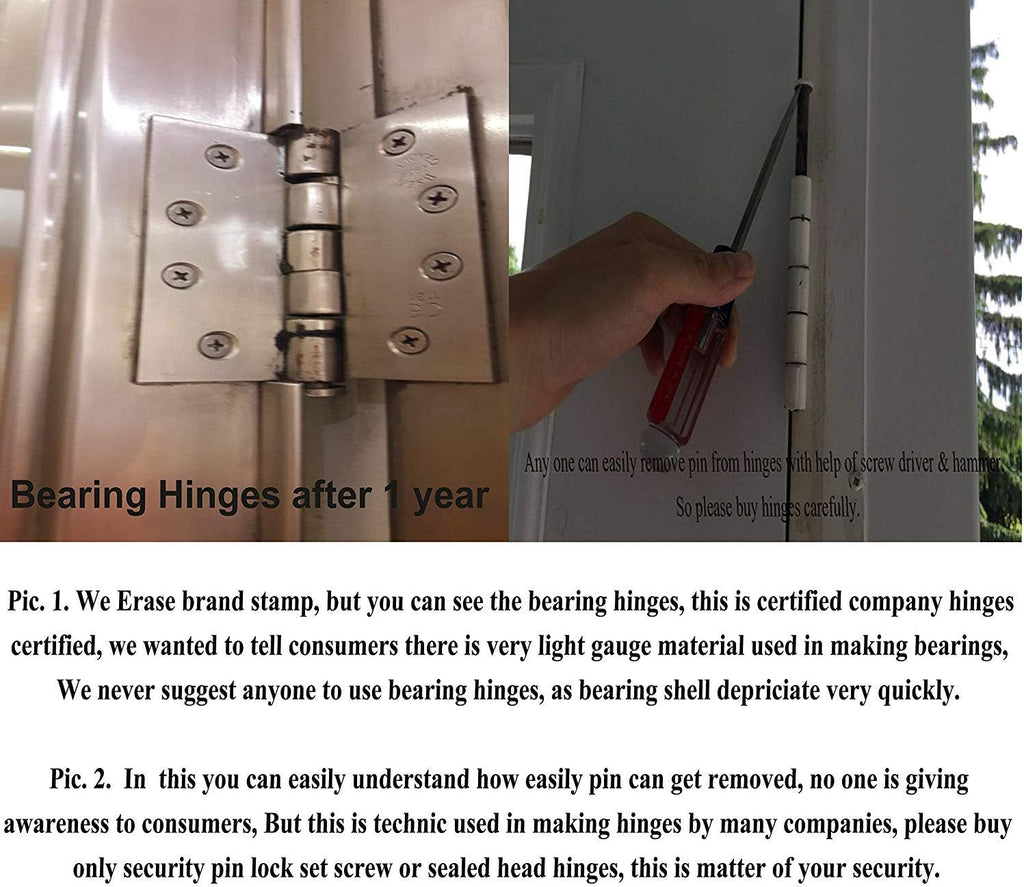 4 Inch Stainless Steel Hinge with Removable Pin, Satin Finish, Heavy Duty, 3 Hinges with 24 Screws F205892