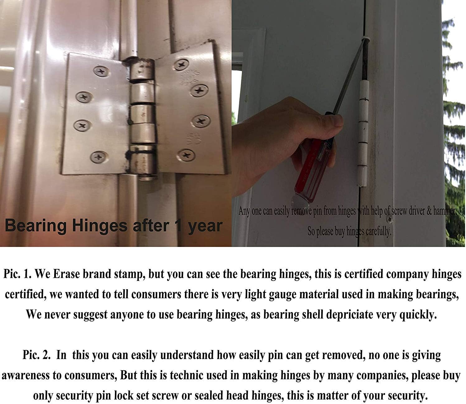 4 Inch Stainless Steel Hinge with Removable Pin, Satin Finish, Heavy Duty, 3 Hinges with 24 Screws F205892