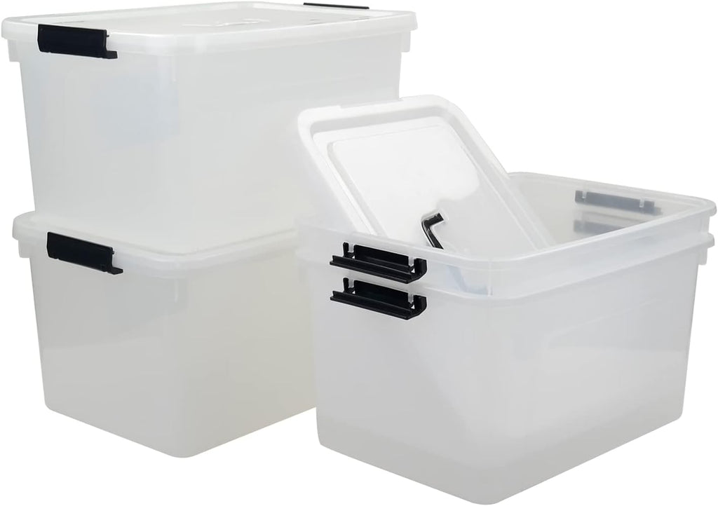 17.5 L Plastic Storage Bin with Lid, Clear Latching Box, 4 Packs F3733