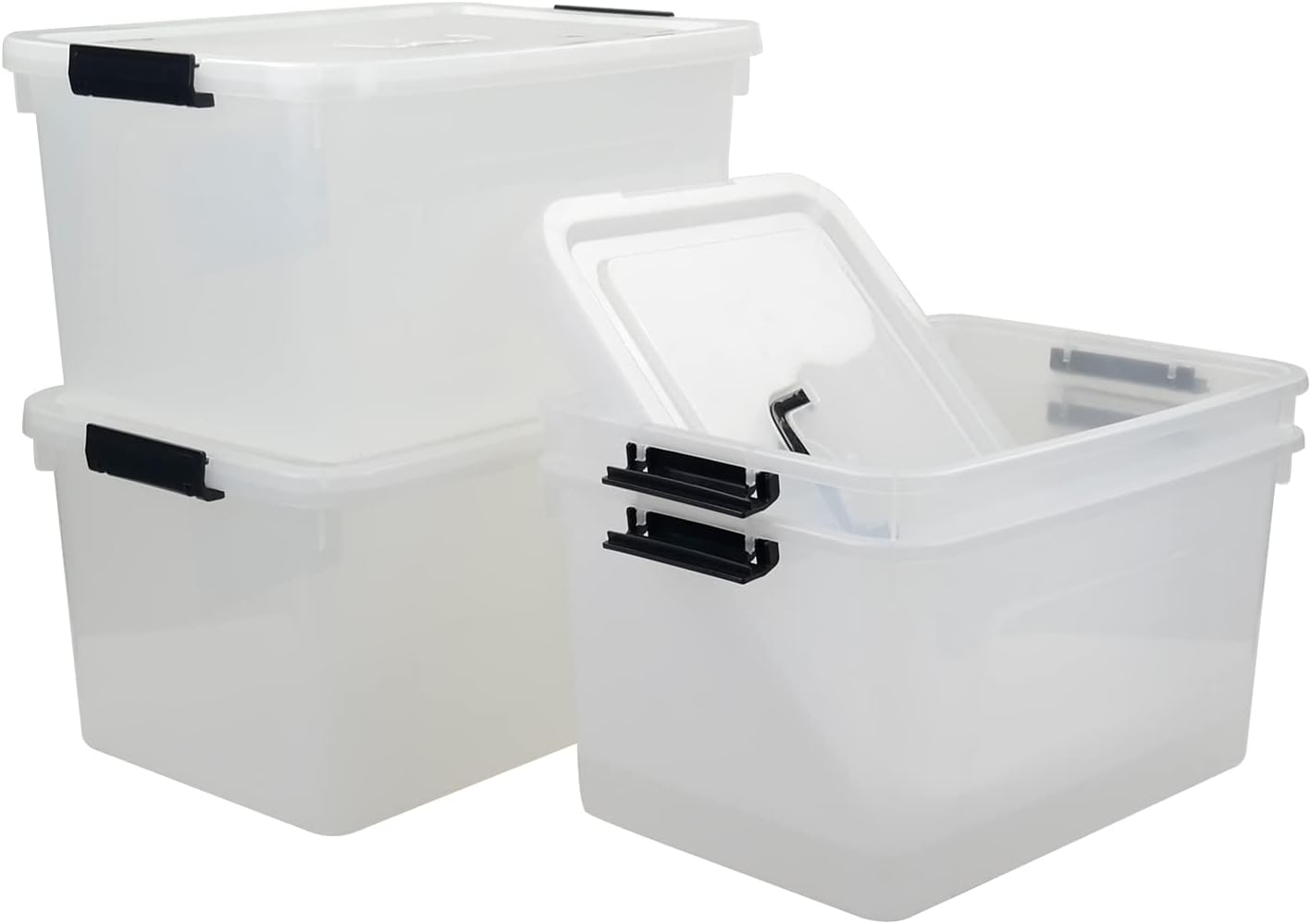 17.5 L Plastic Storage Bin with Lid, Clear Latching Box, 4 Packs F3733