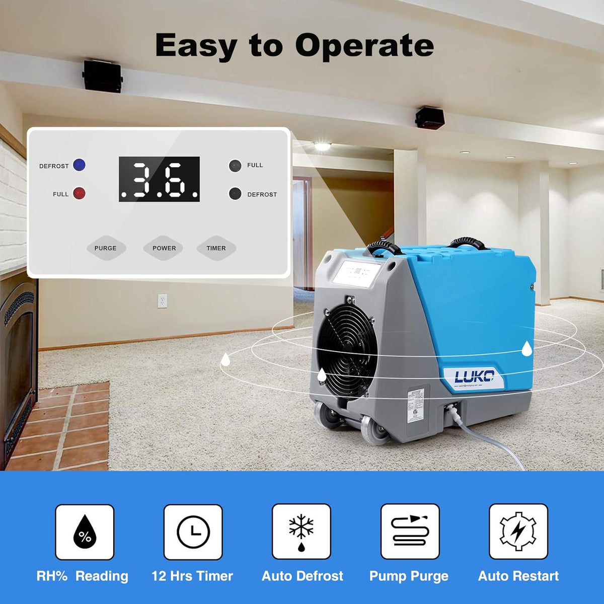180 PPD Commercial Dehumidifier with Pump Drain Hose H8285