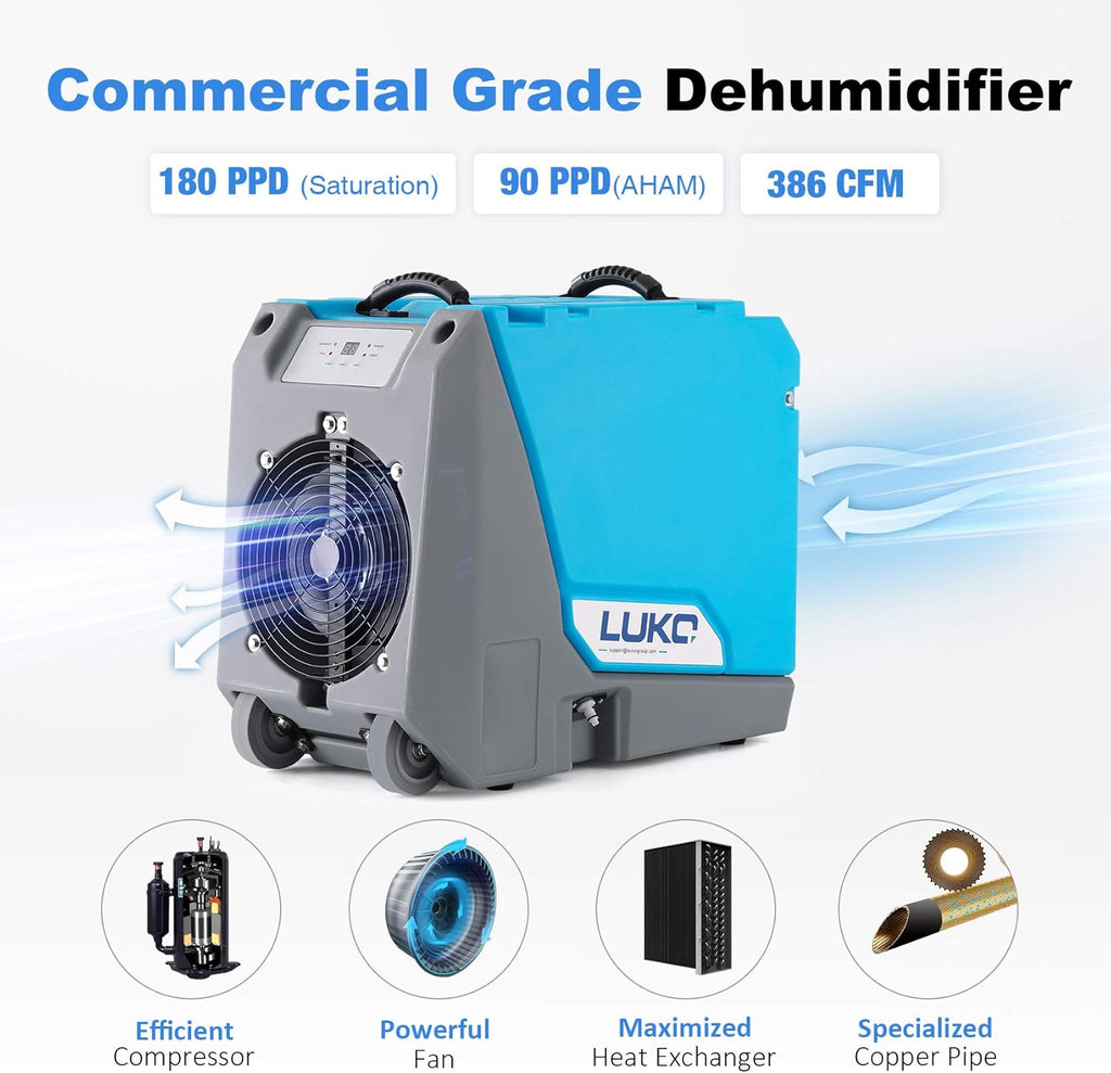 180 PPD Commercial Dehumidifier with Pump Drain Hose H8285