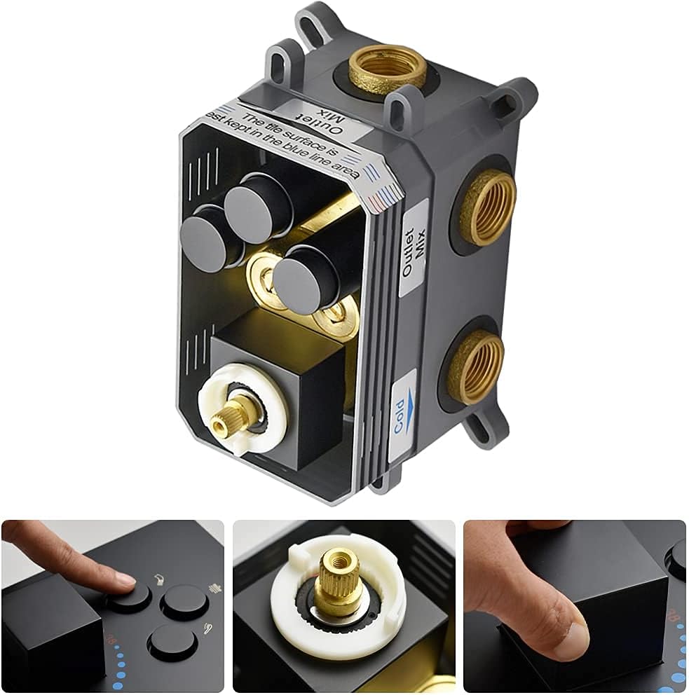 Matte Black 3-Way Thermostatic Shower Diverter Mixer Valve Trim N431