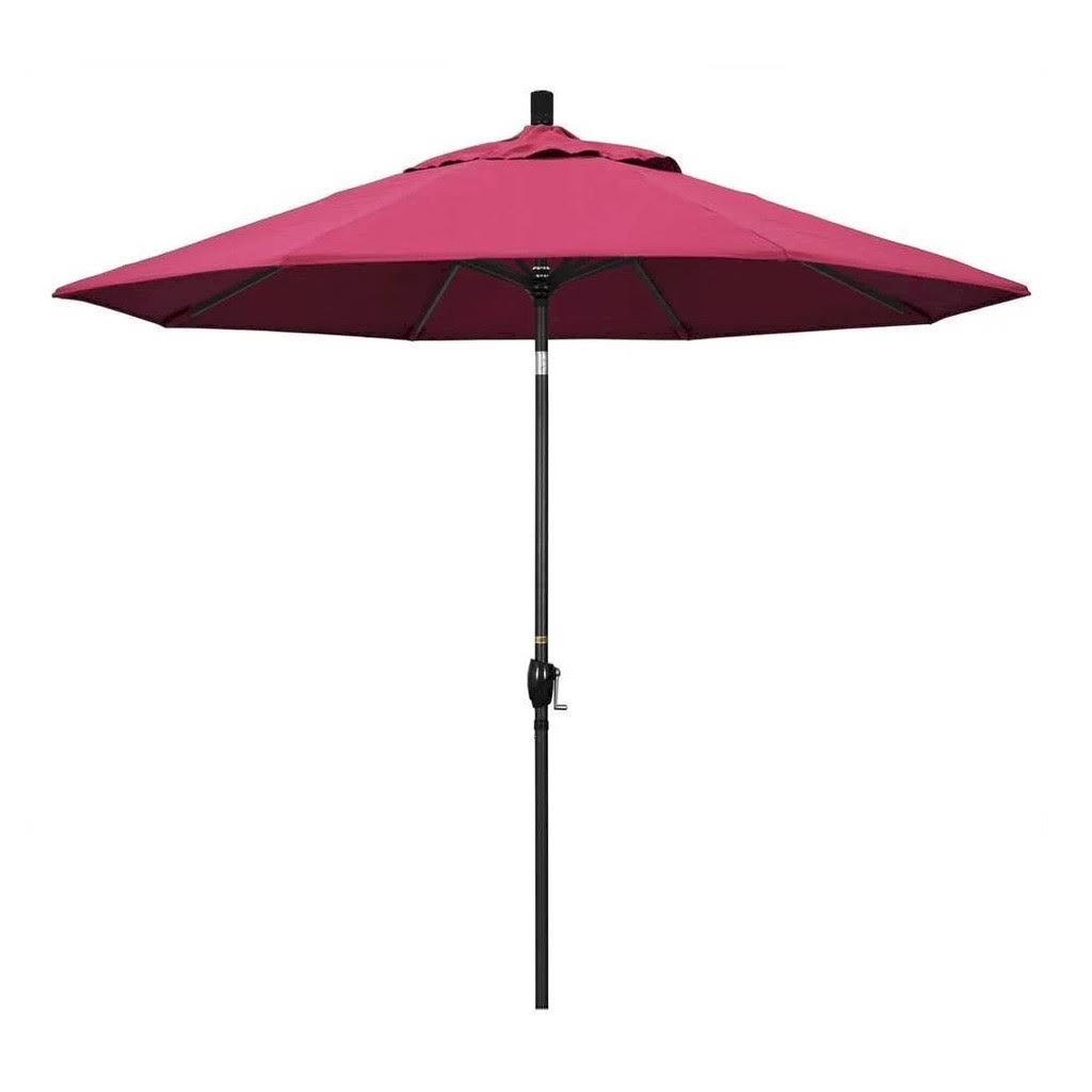 9 ft. Stone Black Aluminum Market Patio Umbrella in Hot Pink Sunbrella A9278