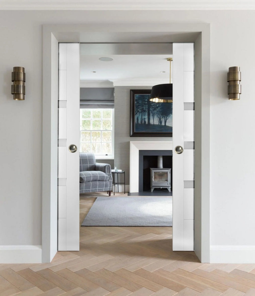 Sliding French Double Pocket Doors 36 x 80 inches Opaque Glass MDF Interior Doors P246062