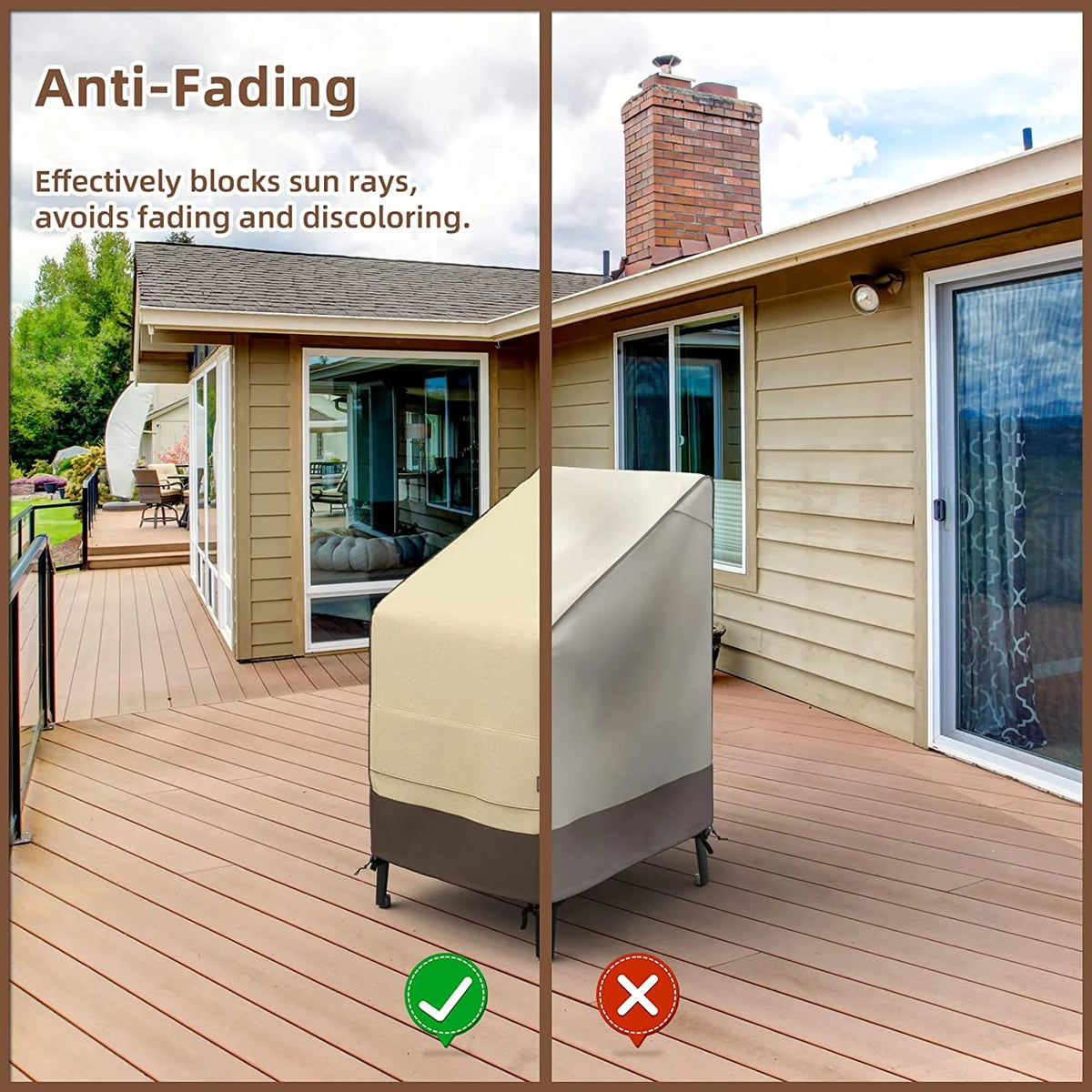45" Patio Stacked Chair Cover, 600D Oxford Fabric Waterproof with Straps, Large Air Vents, Brown & Khaki R9337