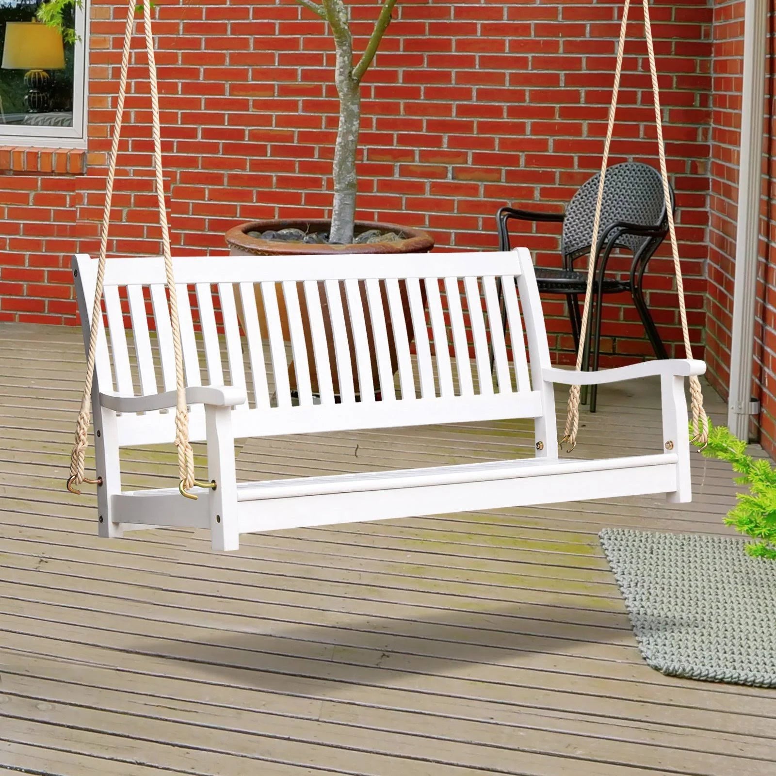 White Wooden Porch Swing Bench P50145