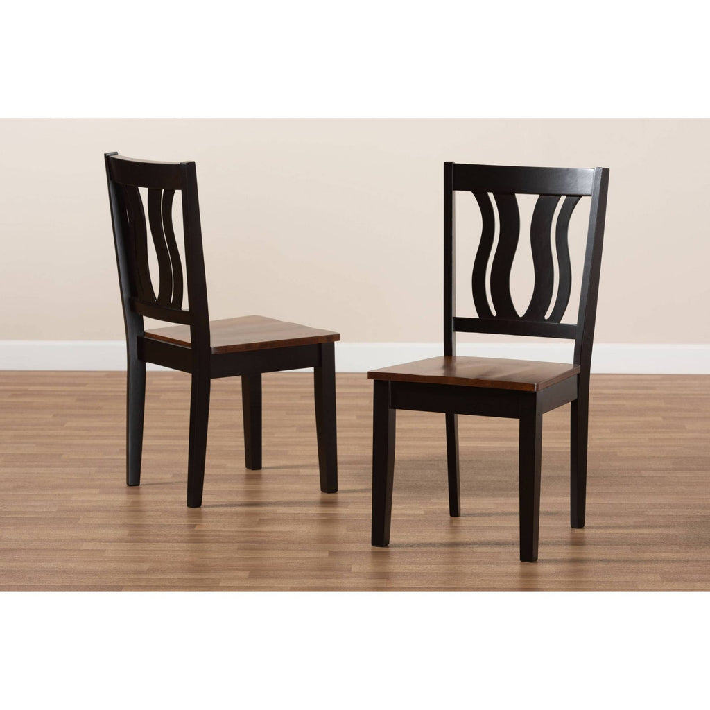 2-Piece Dark Brown and Walnut Brown Wood Dining Chair N848401