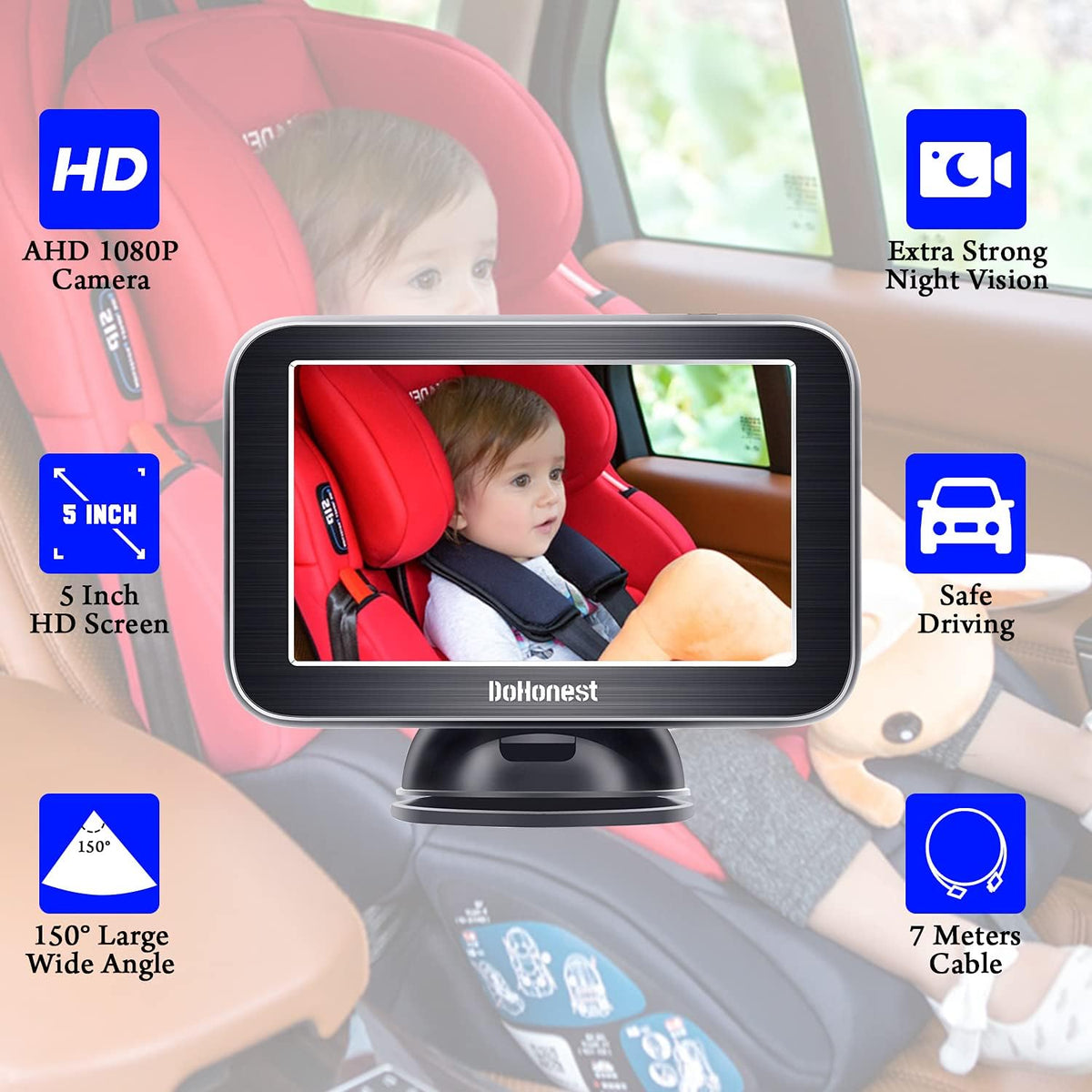 5'' AHD 1080P IR Night Vision Baby Car Camera Monitor with Second Backup Camera R16476