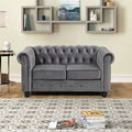 Light Gray Velvet Rolled Arm Chesterfield Loveseat H166