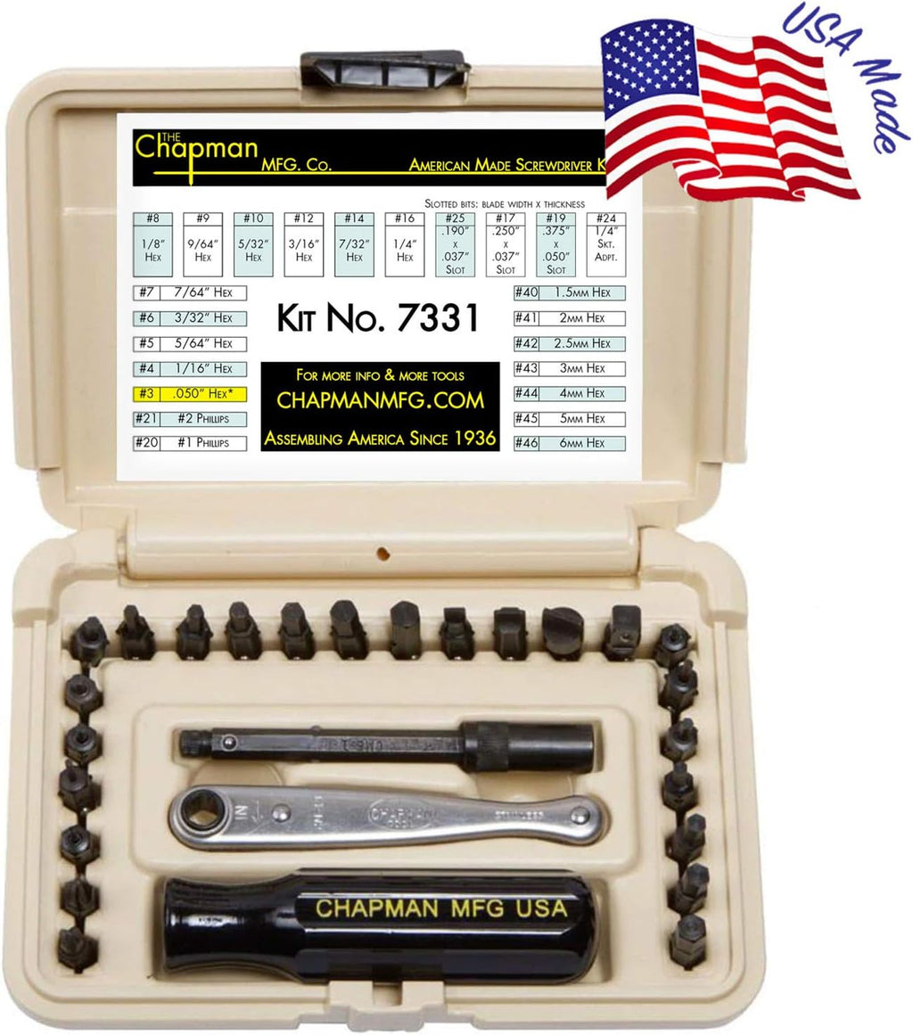 24 USA Made Insert Bits Screwdriver Set with Mini Ratchet Hand Tool A254698