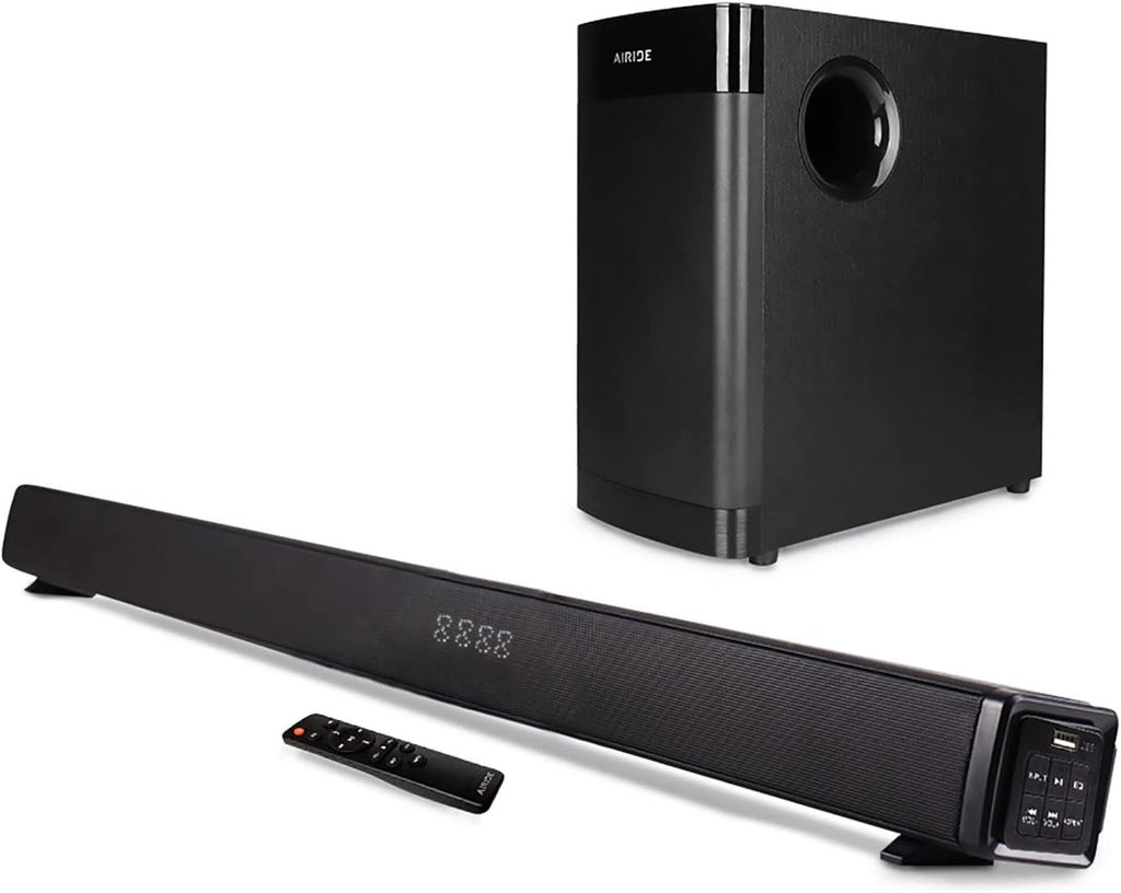 38.5” 2.1 CH Sound Bar with 5.25 inch Subwoofer, Bluetooth 5.0, HDMI(ARC), Optical, COAXIAL, AUX, RCA, USB, Black W2514