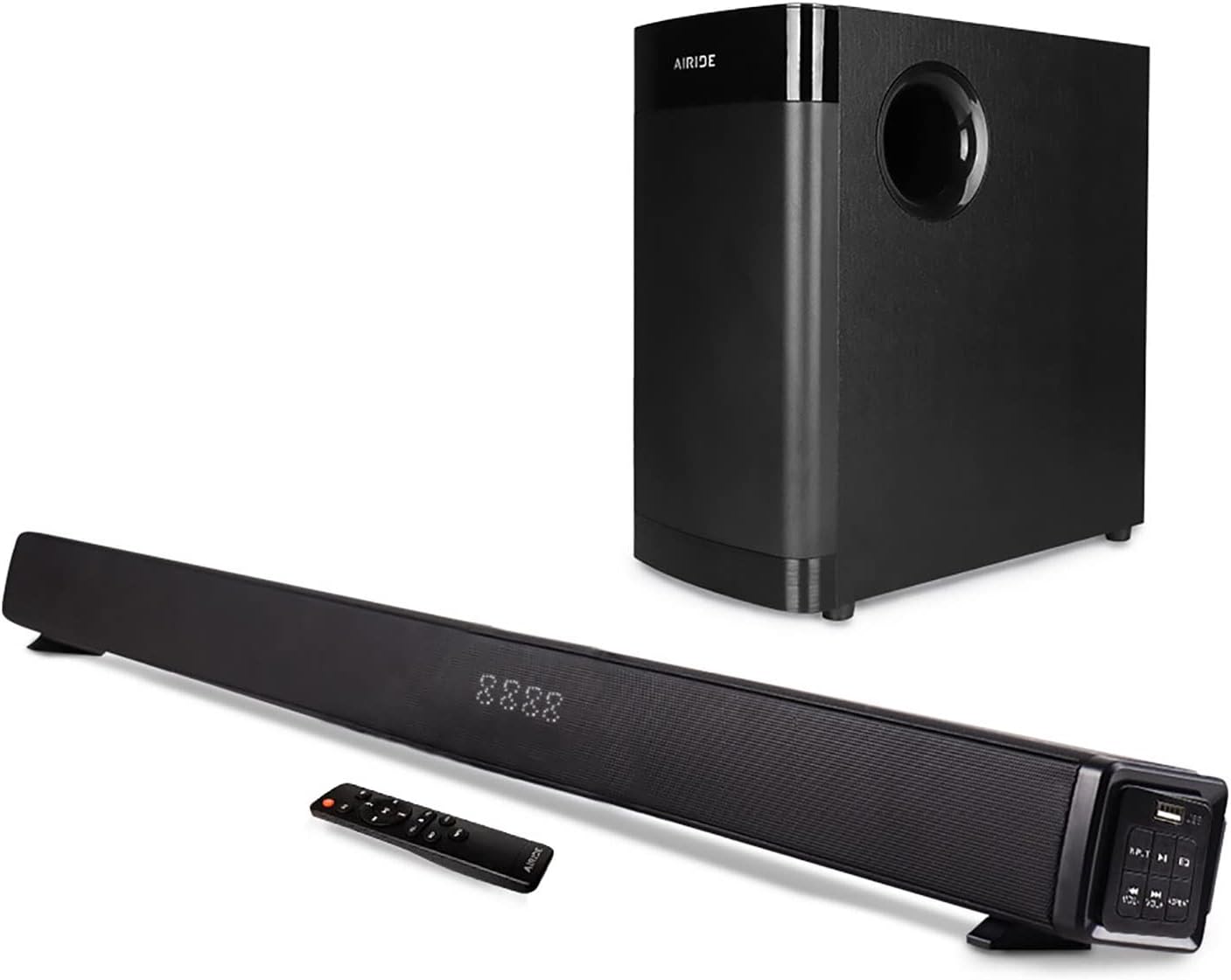 38.5” 2.1 CH Sound Bar with 5.25 inch Subwoofer, Bluetooth 5.0, HDMI(ARC), Optical, COAXIAL, AUX, RCA, USB, Black W2514