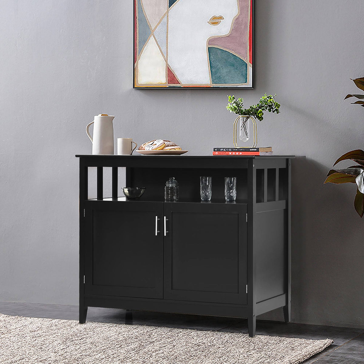 Black 2 Doors Kitchen Sideboard Cabinet Z312