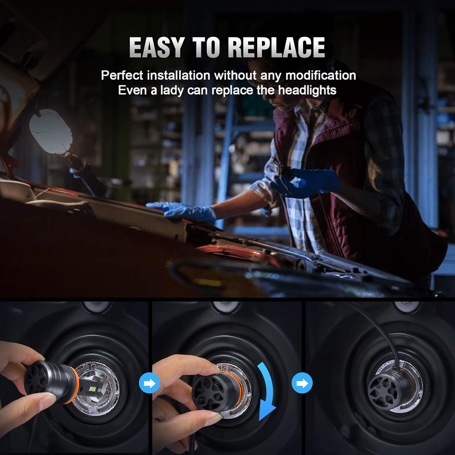 LED Headlight Bulbs Conversion Kit, 6500K, IP68 Waterproof, Pack of 2 W214