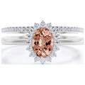 2.00 Carat Oval Morganite And Diamond Moissanite Engagement Ring With Matching Band in 925 Sterling Silver M808