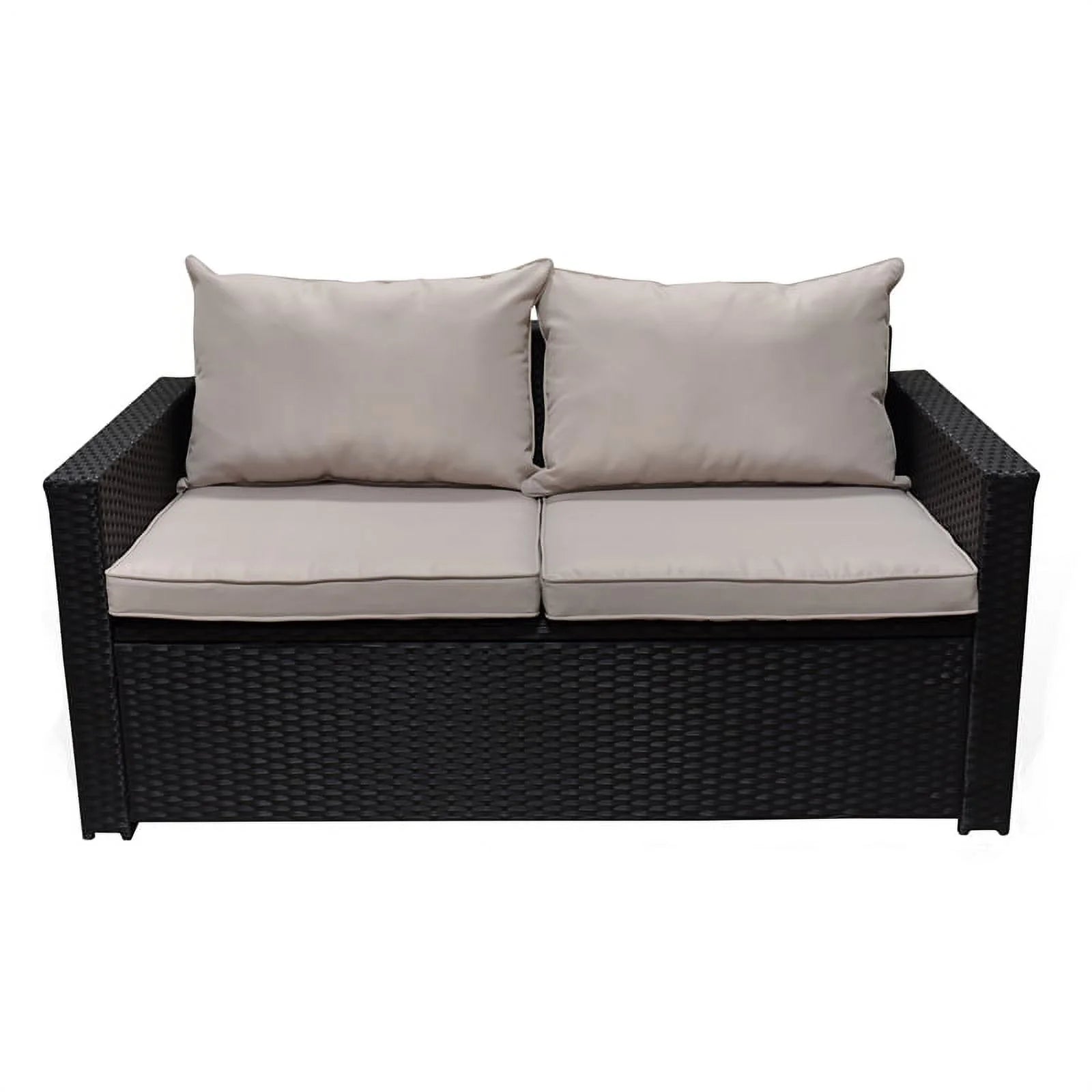 Black Wicker Outdoor Storage Sofa and Coffee Table L981473