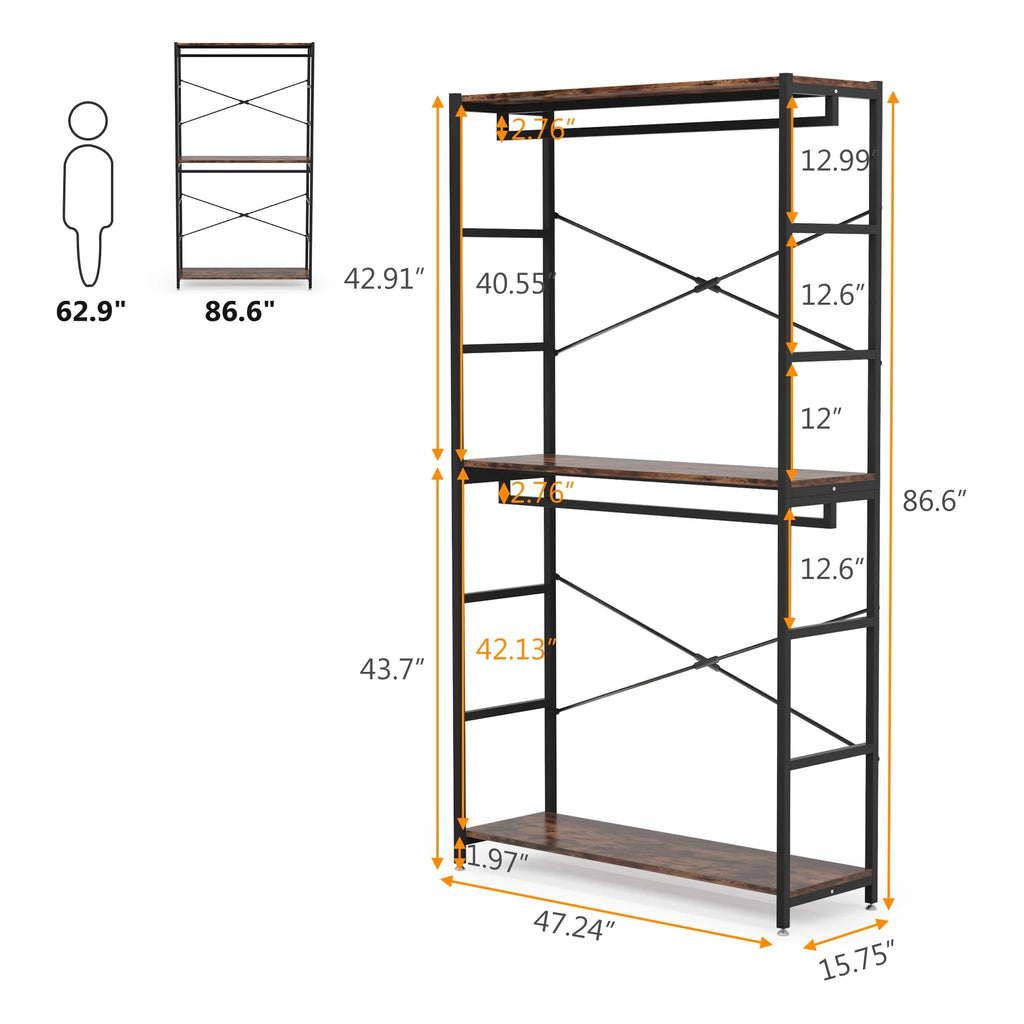 86 inches Double Rod Closet Organizer, Freestanding 3 Tiers Shelves Garment Racks U49108