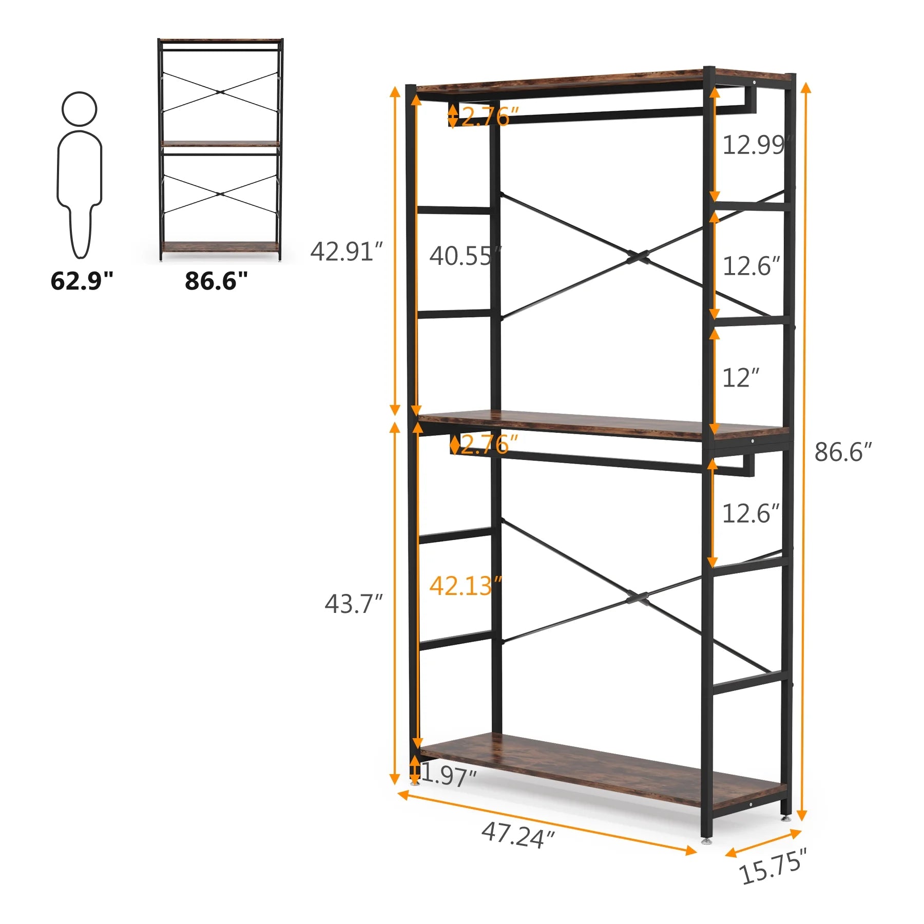 86 inches Double Rod Closet Organizer, Freestanding 3 Tiers Shelves Garment Racks U49108