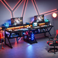 Double Gaming Desk with Hutch Monitor Stand Riser, 102-Inch Two Person Computer Desk with Storage Bookshelf B4359