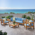 Teak and Blue Acacia Wood 5 Seater Sofa Chat Set X61835