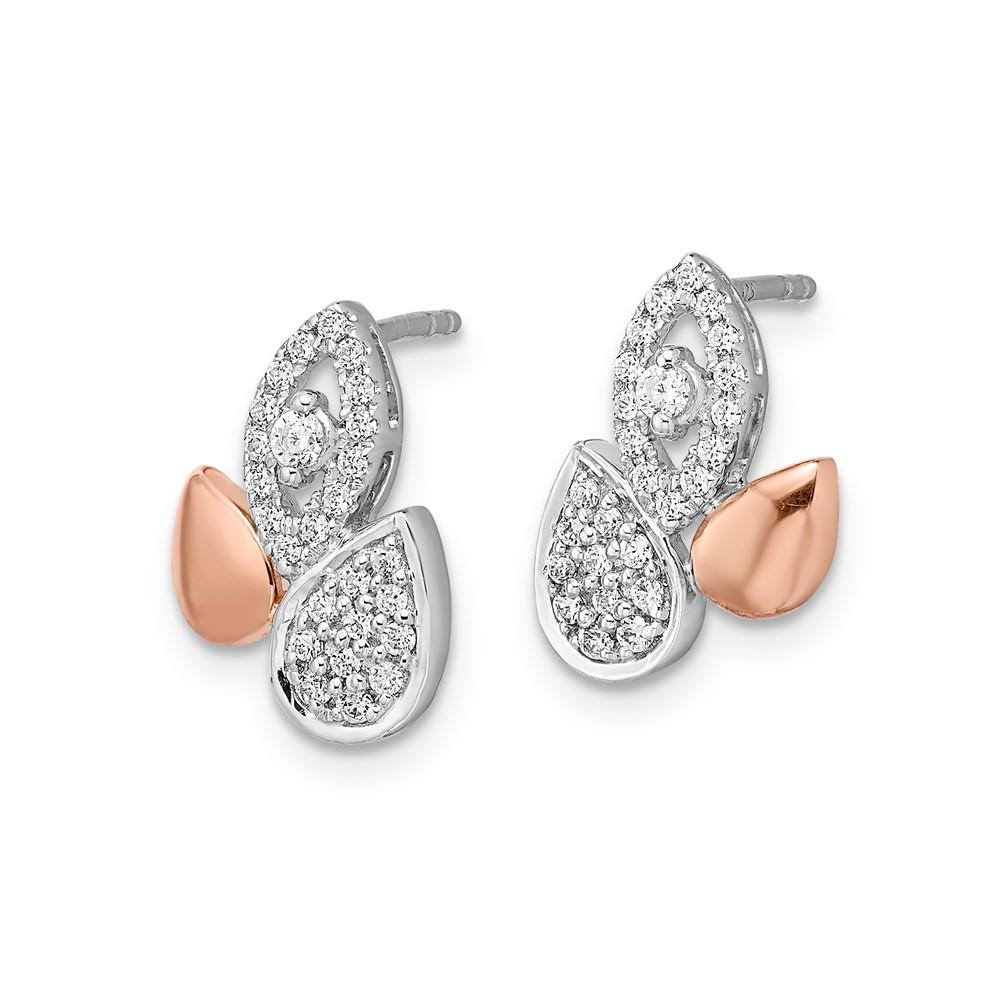 14k Yellow Gold Rose & White Gold Real Diamond Fancy Leaf Earrings D7015