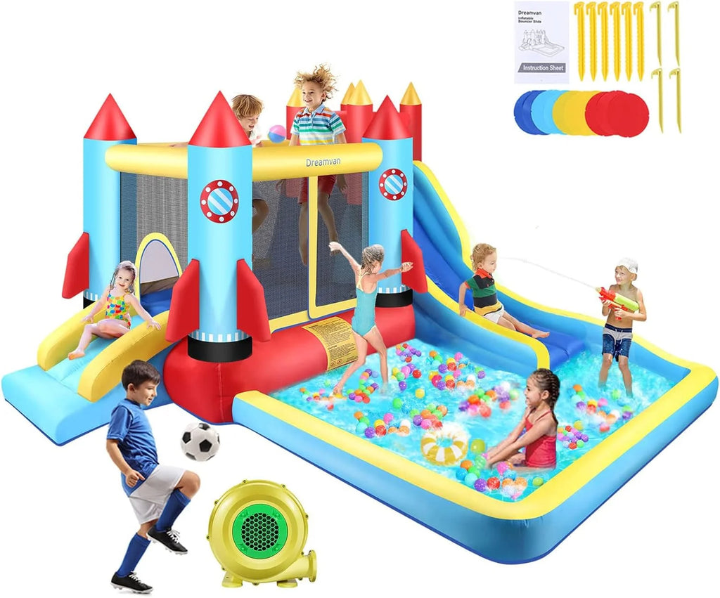 4-in-1 Children's Inflatable Bounce House with Pool and Slide E167102