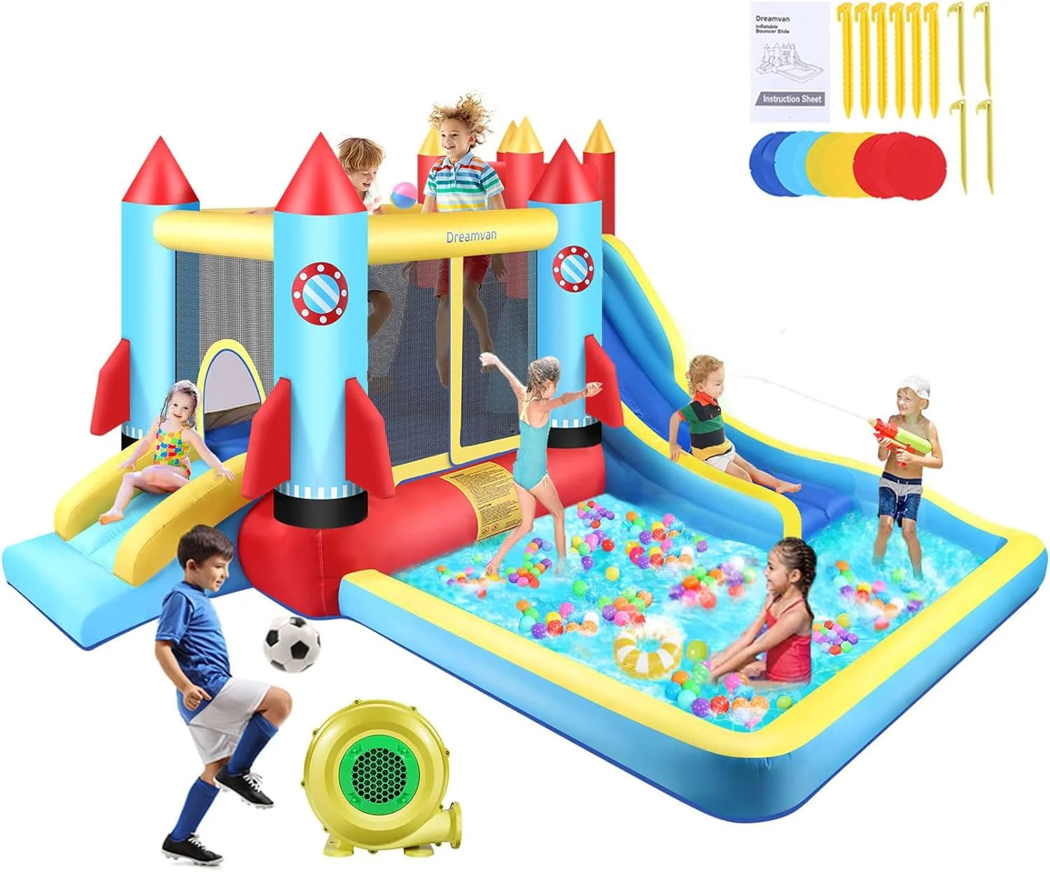 4-in-1 Children's Inflatable Bounce House with Pool and Slide E167102