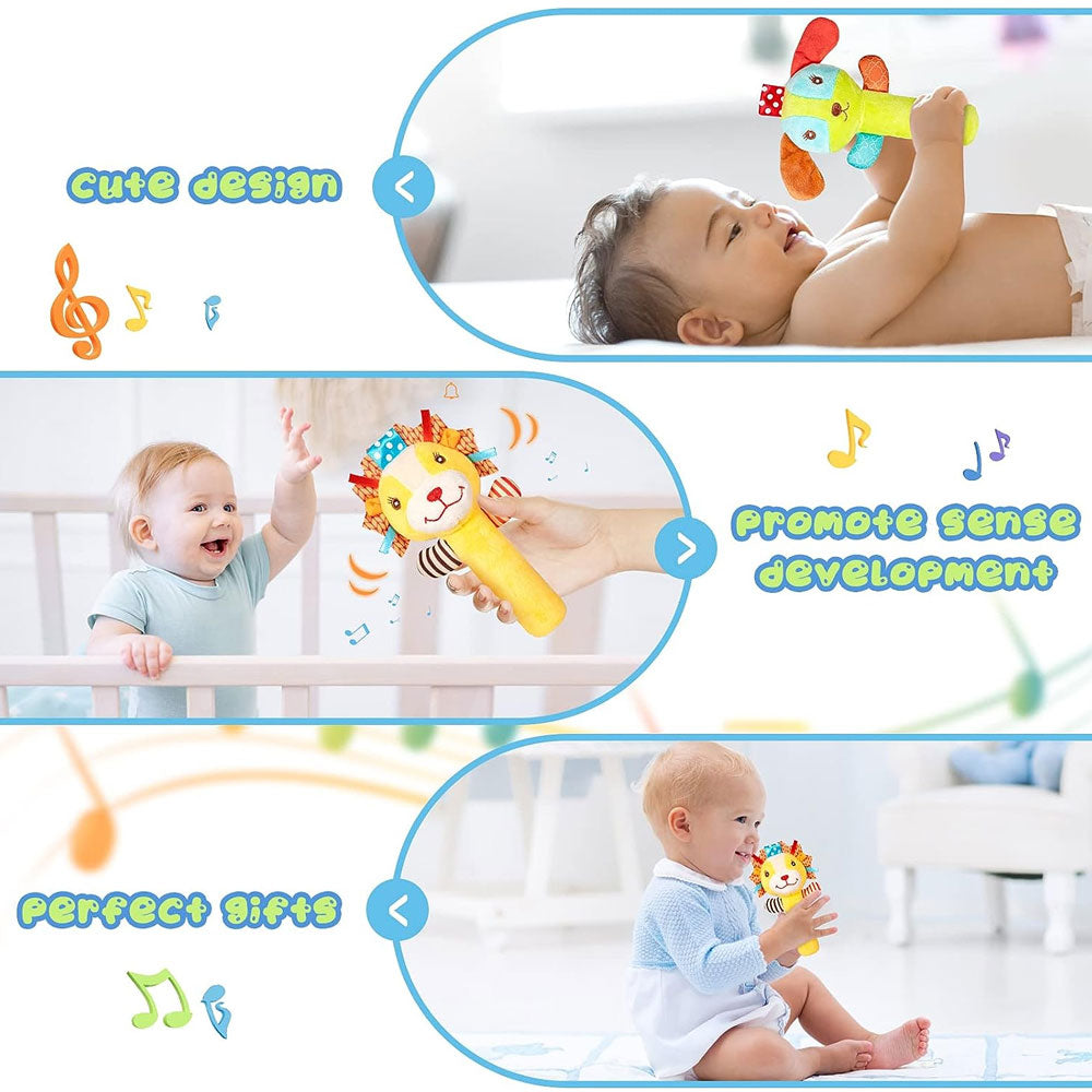 Baby Rattles 3 Pack Soft Rattle Sensory Toys Stuffed Animals Hand Grip Set Early Educational Toy with Sound R5976