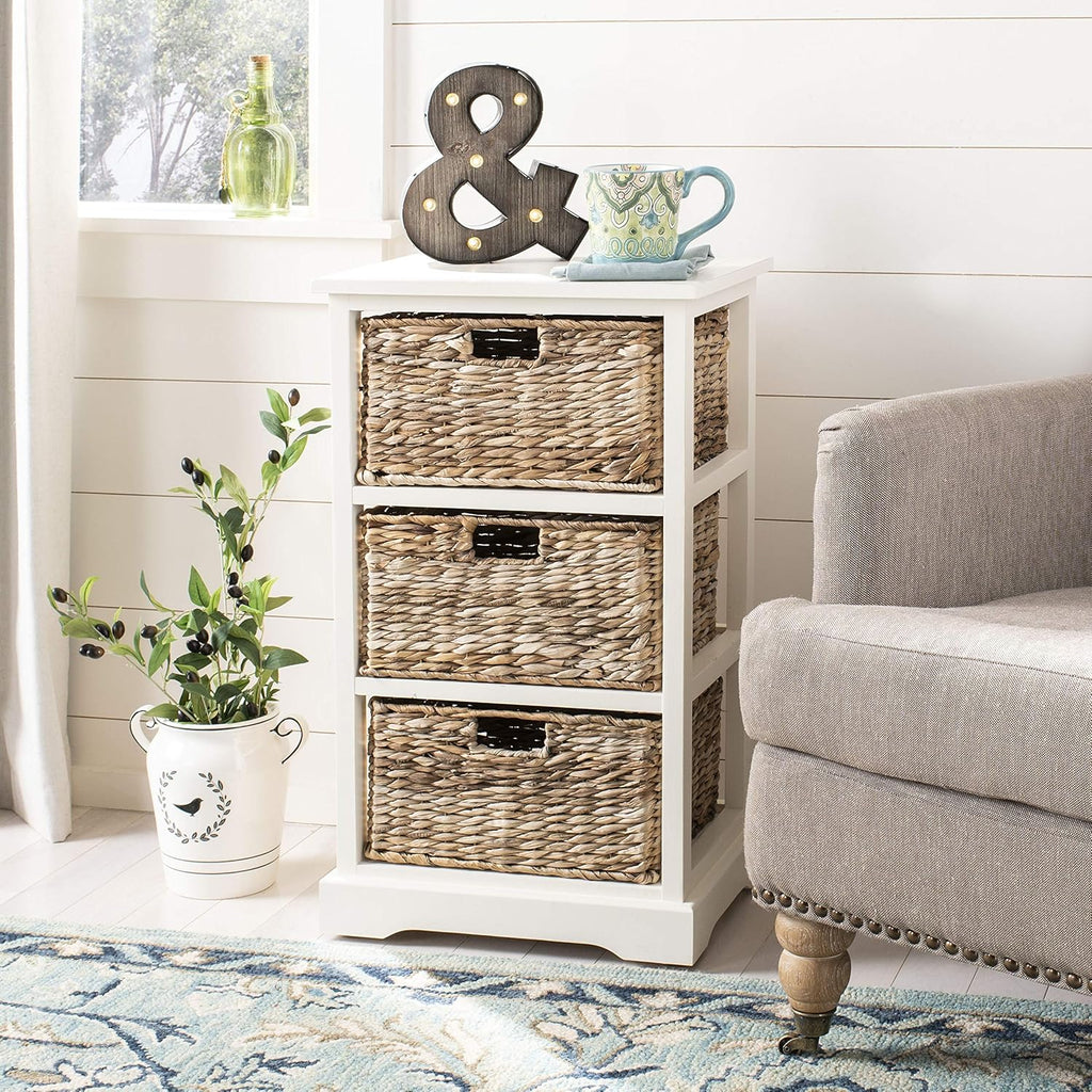 Distressed Black 3 Wicker Basket Storage Side Table C1922