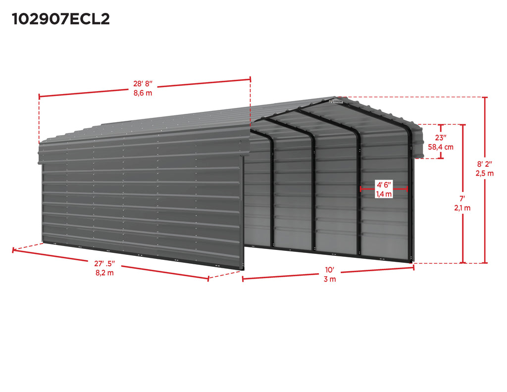 Galvanized Steel Carport Kit, 10' x 29' x 7' B31283