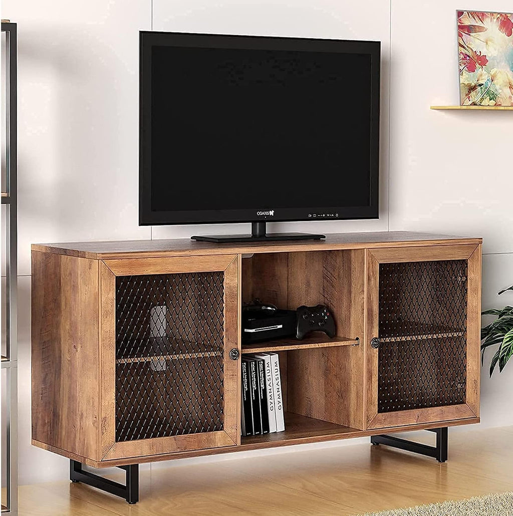 Rustic Oak TV Stand with 6 Storage Shelves J1486