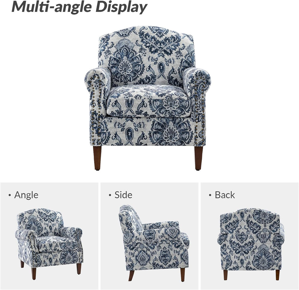 Navy Accent Chair with Wood Legs and Removable Cushion H8112
