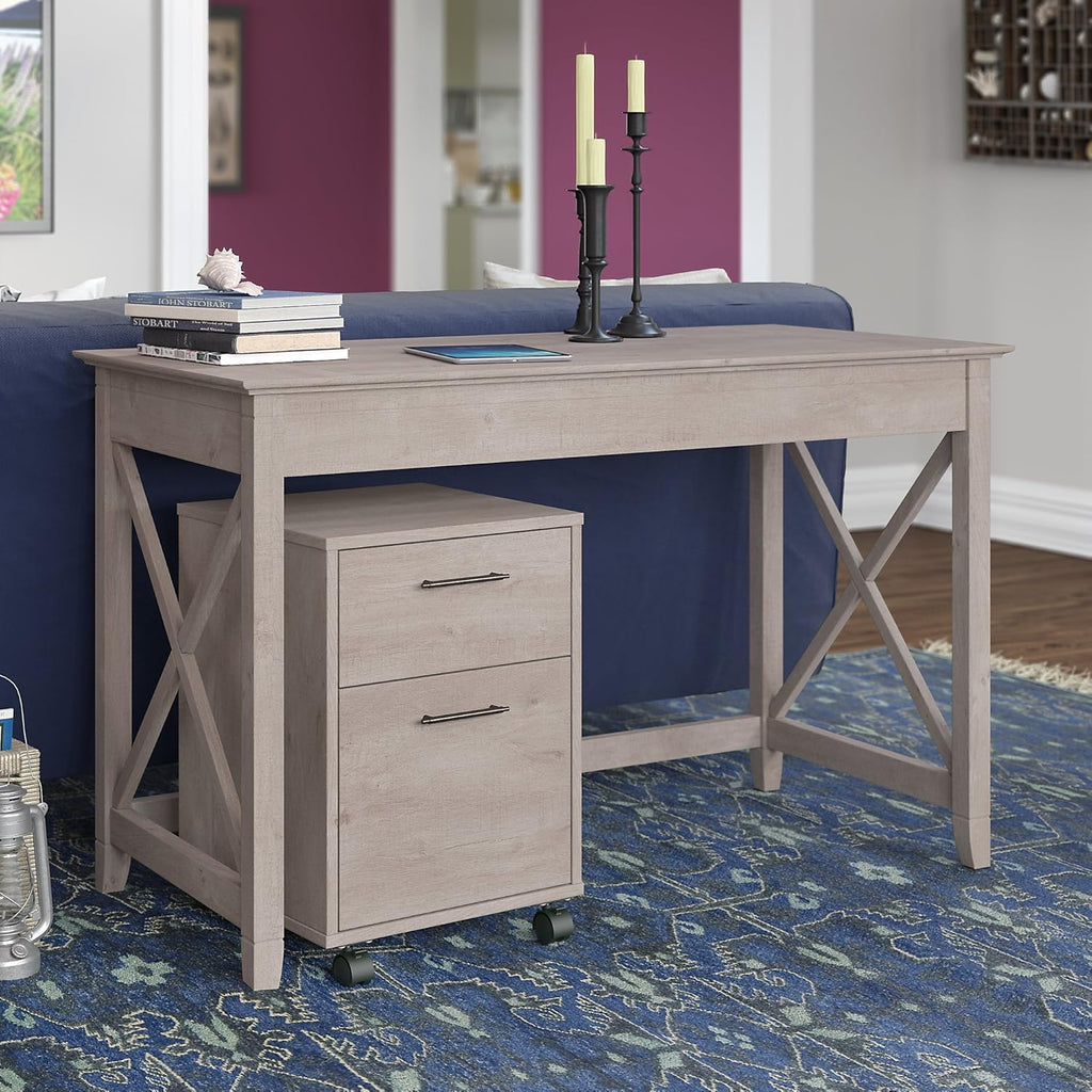 54W Computer Desk with Storage and 2 Drawer Mobile File Cabinet in Washed Gray Z73999