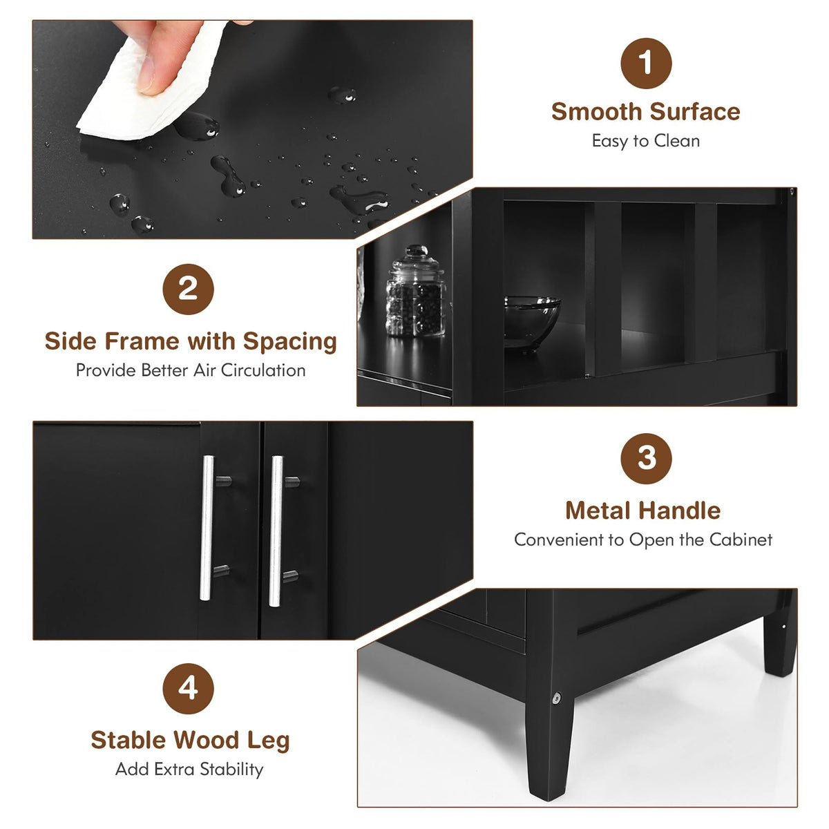 Black 2 Doors Kitchen Sideboard Cabinet Z312