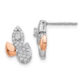 14k Yellow Gold Rose & White Gold Real Diamond Fancy Leaf Earrings D7015