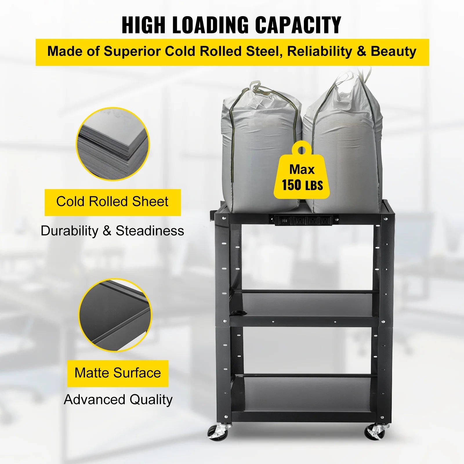 Steel AV Cart Media Cart with Cord Management Height Adjustable Z76878