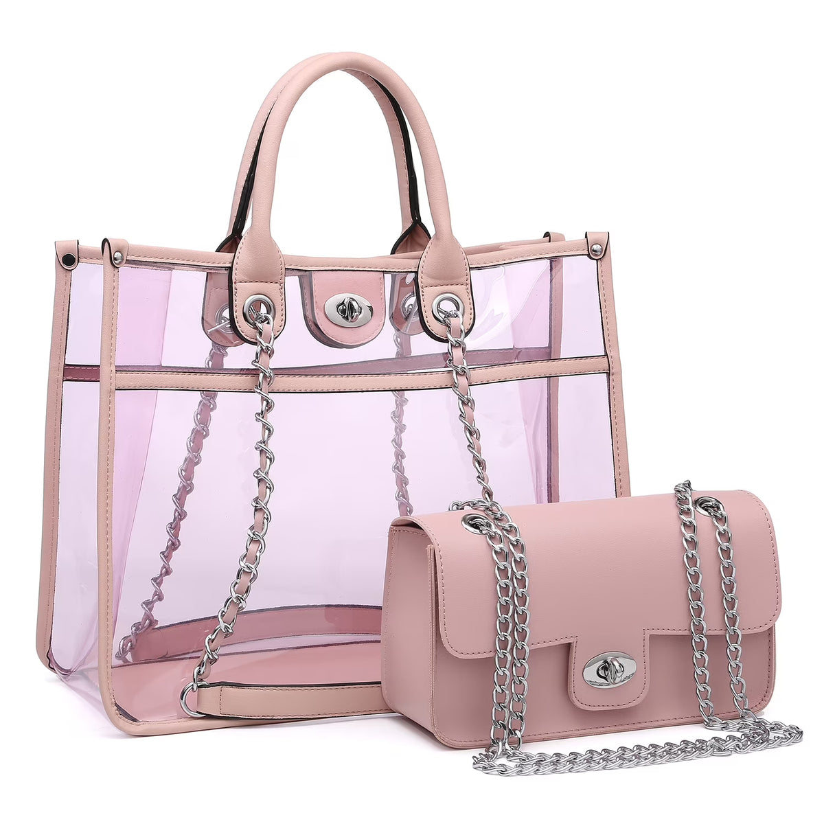 Large Clear PVC Tote Handbag 2 Pcs Bag Set Y196